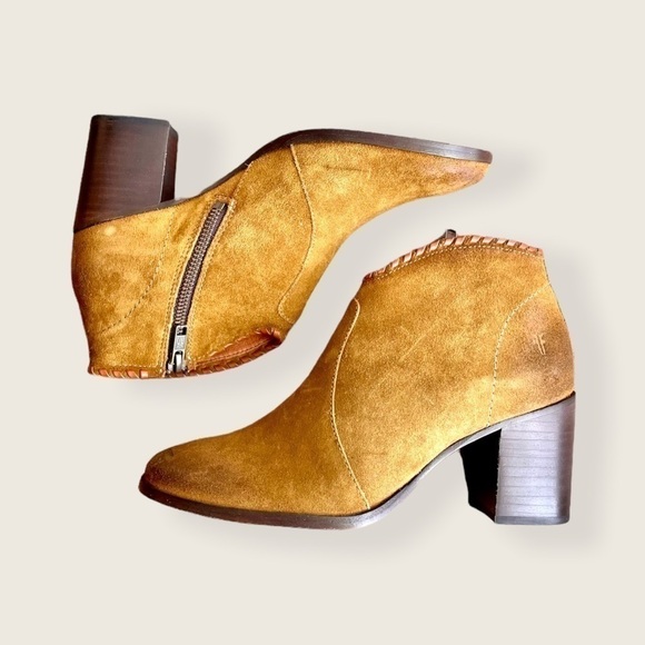 Frye Nora Chestnut/Tan Leather Suede Zip Heeled Fall/Winter/Spring Ankle Booties - Picture 15 of 16
